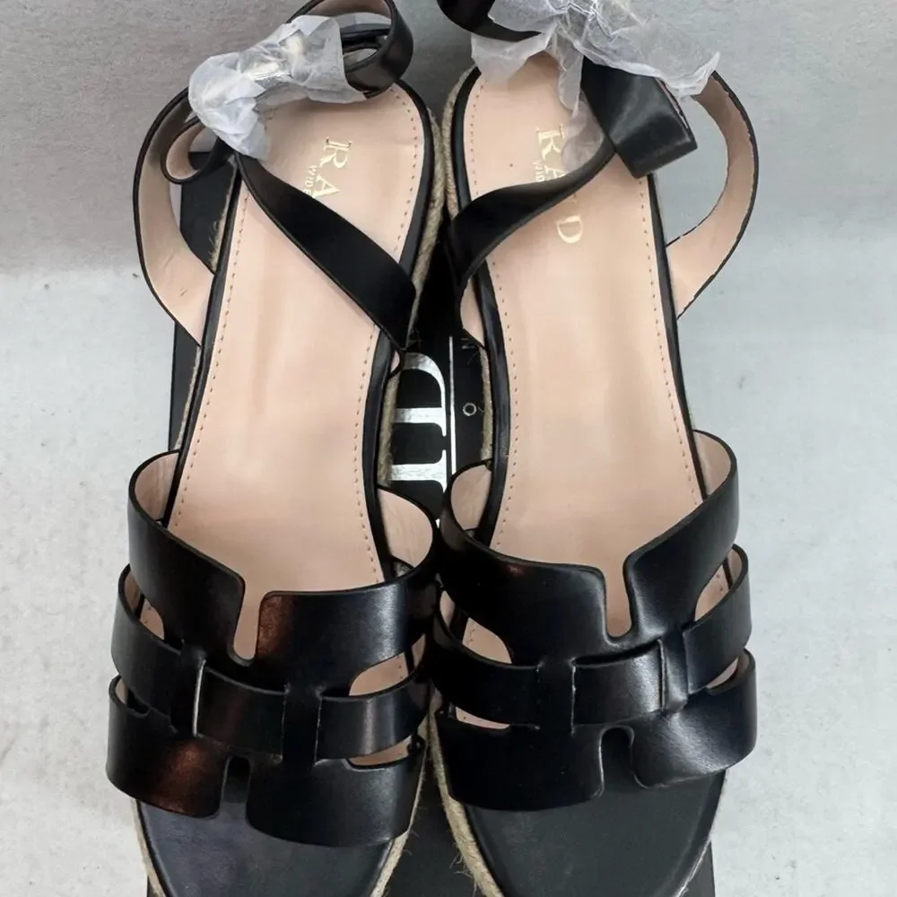 NIB Women’s RAID Harlene Plaftorm Espadrille Sandals 3” Heel Black size 10 Wide
